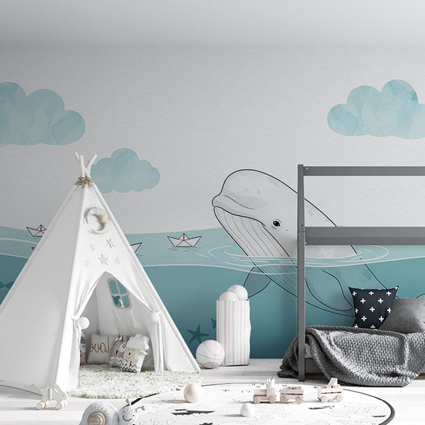 Whale Wallpaper | Gentle Ocean Illustration Wall Mural