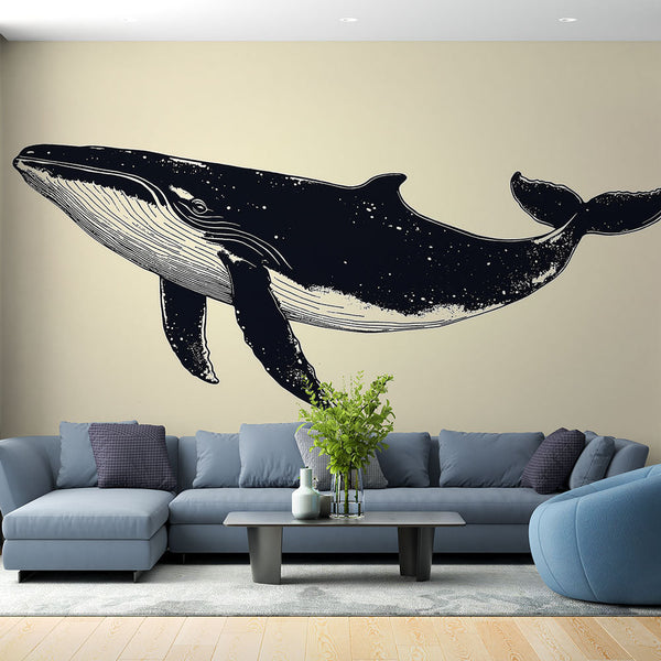 Whale Wallpaper | Elegant Black and White Illustration