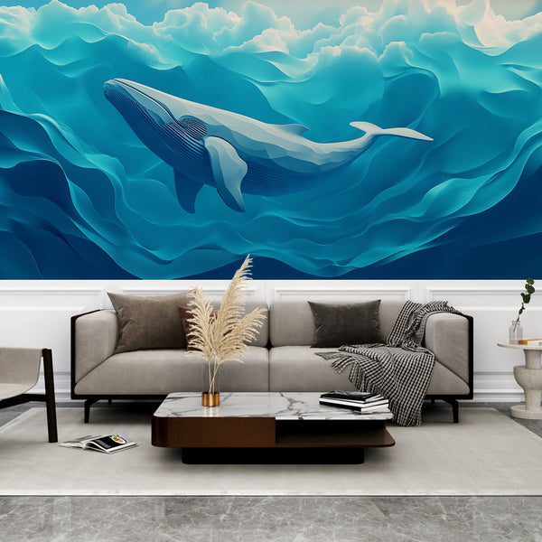 Whale Wallpaper | Modern Whale Beneath Blue Waves