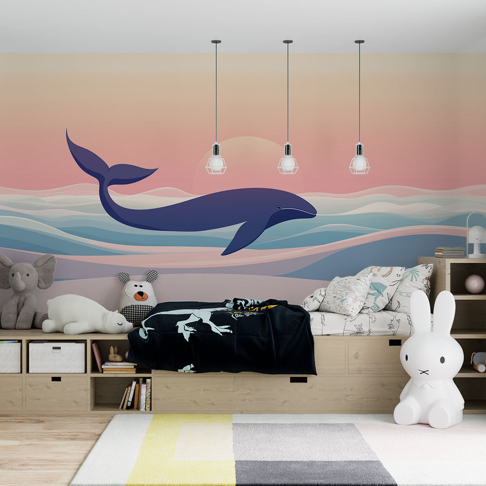 Whale Wallpaper | Stylised Whale in Colored Waves