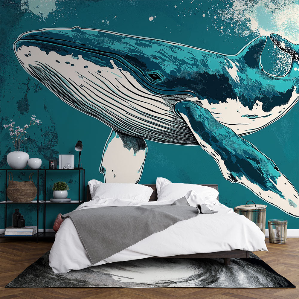 Whale Wallpaper | Stylised Whale Marine Depths Mural