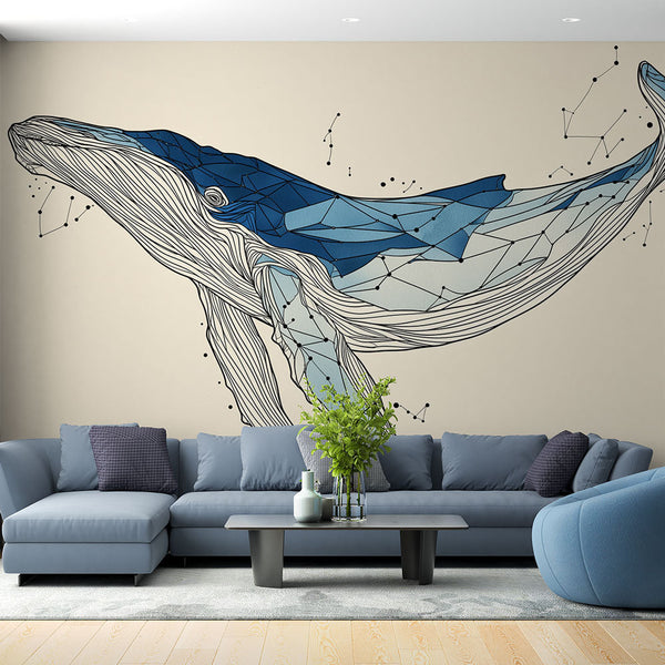 Polygonal Whale Wallpaper | Blue and White Geometric Design