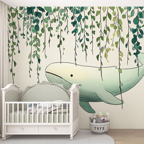 Whale Wallpaper | Gentle Whale Among Delicate Leaves