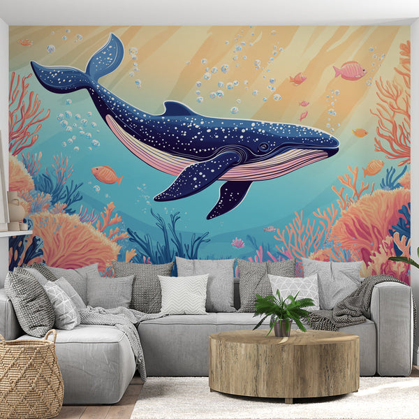 Whale Wallpaper | Underwater Sunlit Coral Motif