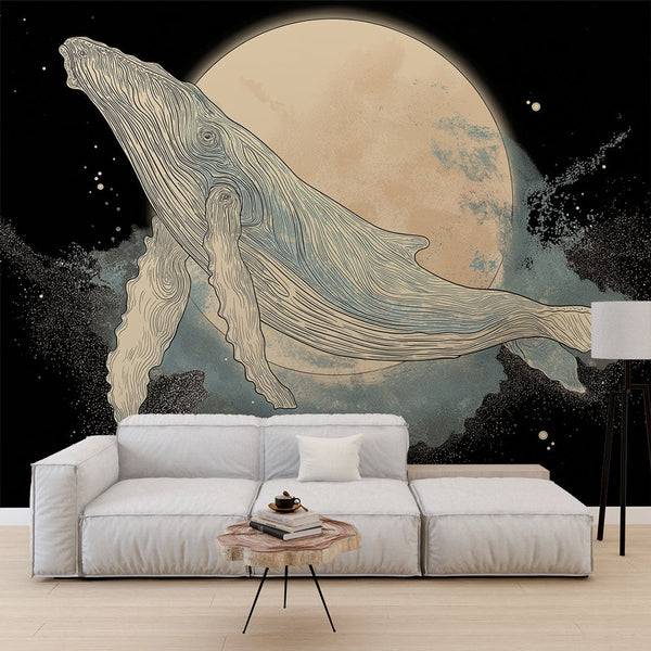 Whale Wallpaper | Elegant Whale Beneath a Starry Night Sky