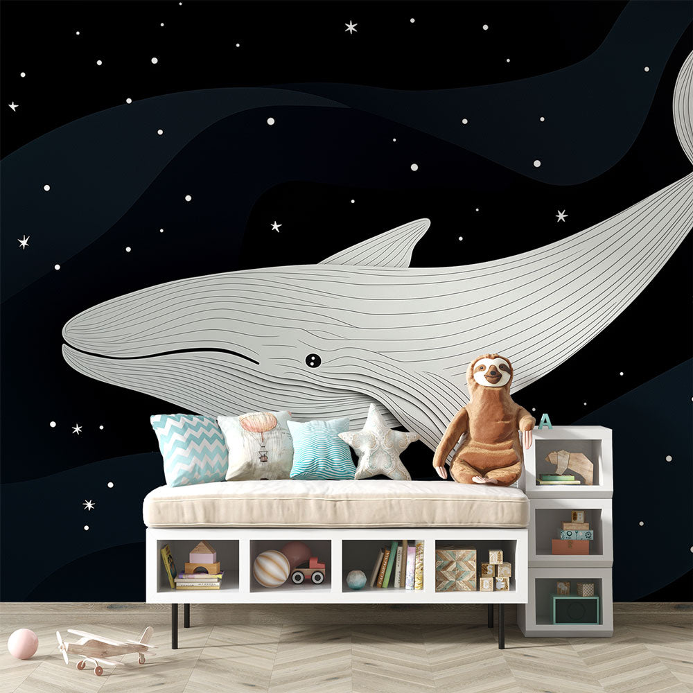 Whale Wallpaper | Stylized Cetacean Floating in Night Sky