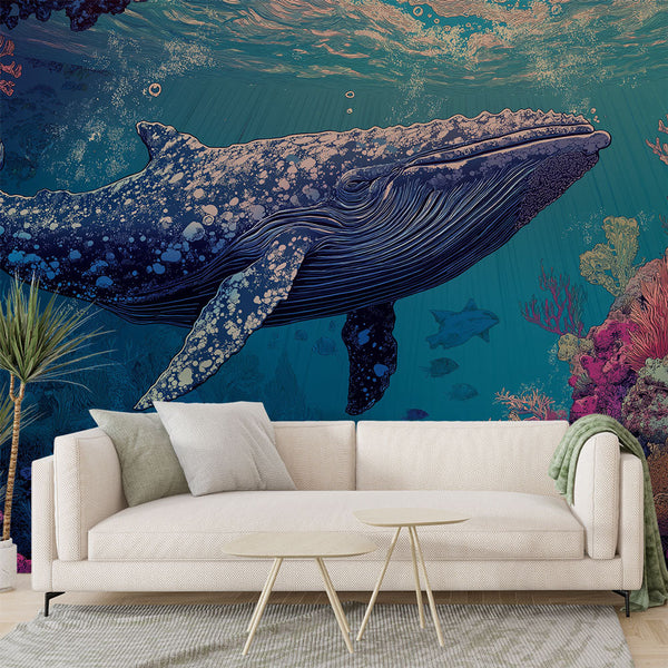 Whale Wallpaper | Majestic Cetacean Among Coral Bloom