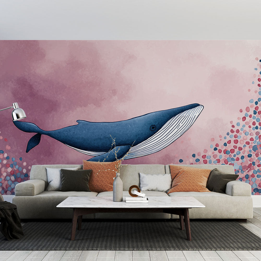 Blue Whale Wallpaper | Soft Pastel Ocean Mural