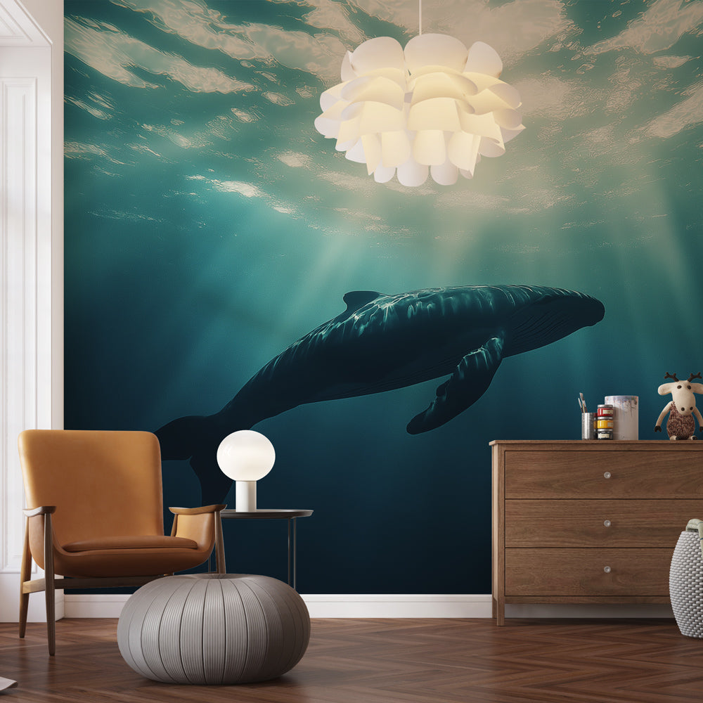 Whale Wallpaper | Majestic Whale Sunbeams Mural