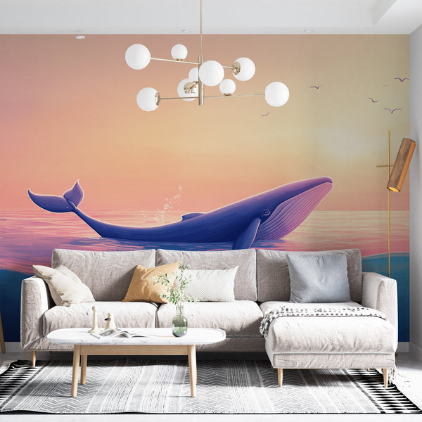 Whale Wallpaper | Majestic Whale at Sunset Mural