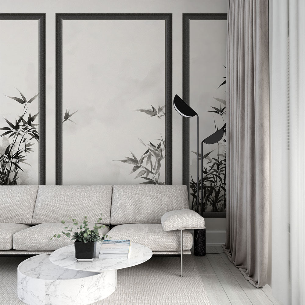 Bamboo Wallpaper | Black and White Delicate Bamboo Wall Mural