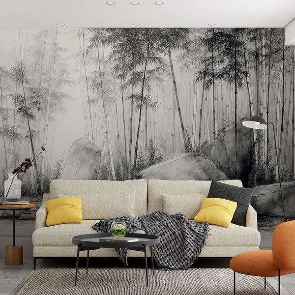 Bamboo Wallpaper | Zen Black and White Wall Mural