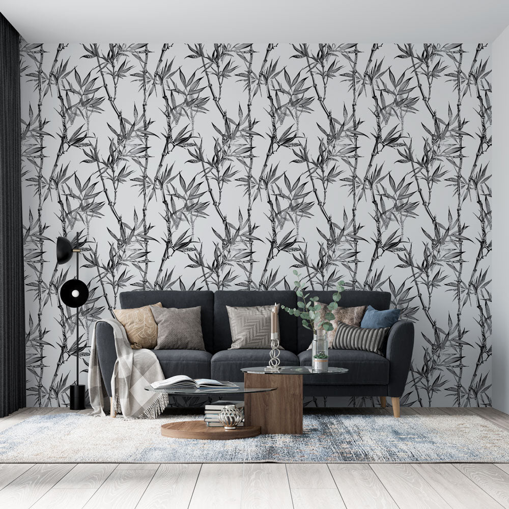 Bamboo Wallpaper | Black and White Forest Wall Mural