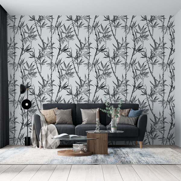 Bamboo Wallpaper | Black and White Forest Wall Mural