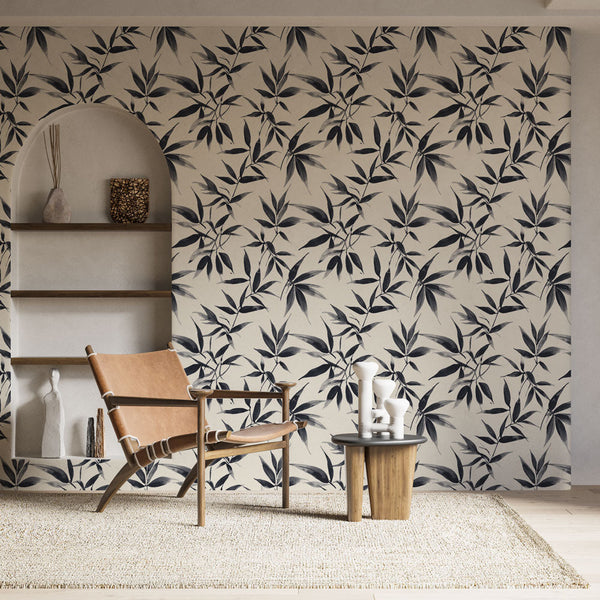 Bamboo Wallpaper | Black & White Leaves Wall Mural