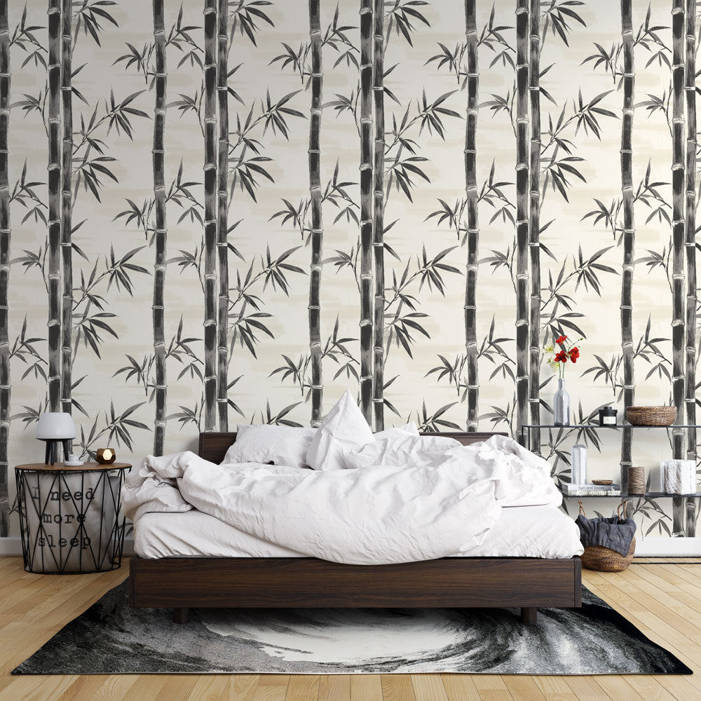 Bamboo Stem Wallpaper | Black & White Wall Mural