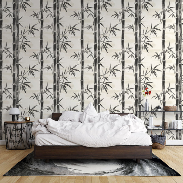 Bamboo Stem Wallpaper | Black & White Wall Mural