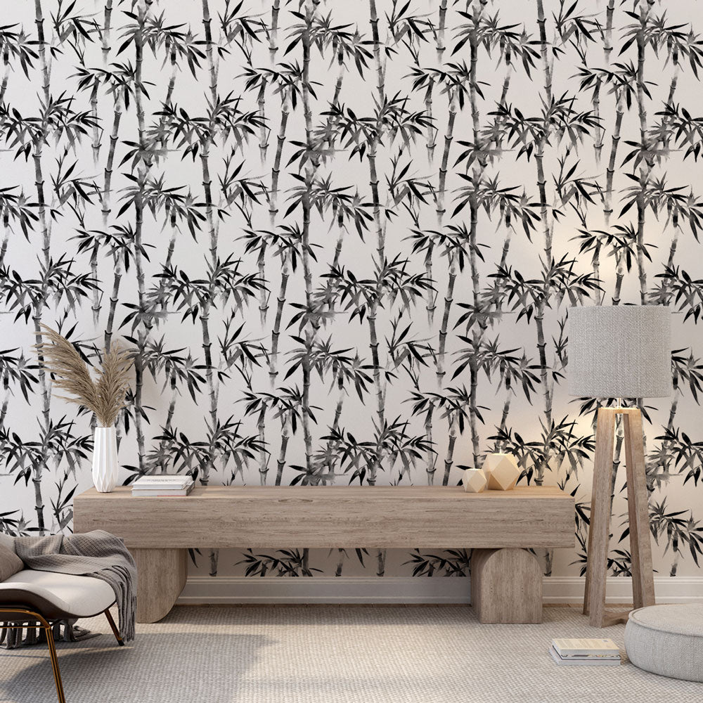 Black & White Bamboo Wallpaper | Modern Wall Mural