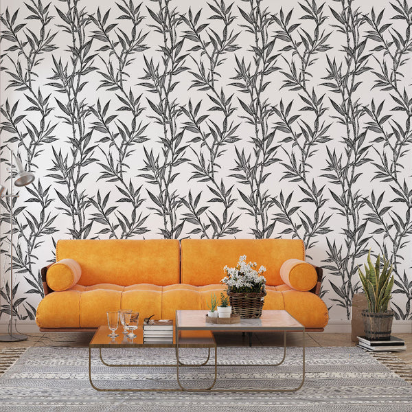 Black & White Bamboo Wallpaper | Modern Bamboo Stem Wall Mural