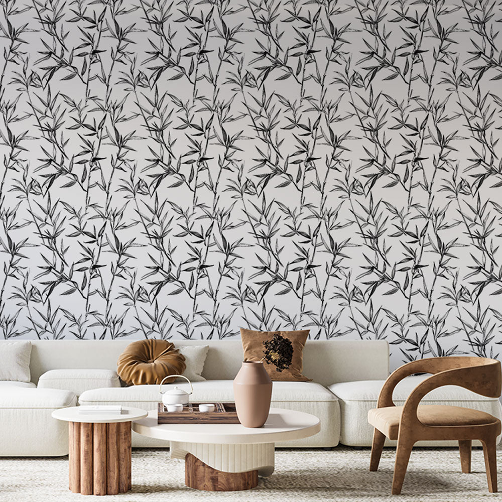 B&W Bamboo Wallpaper | Elegant Stems Wall Mural Light