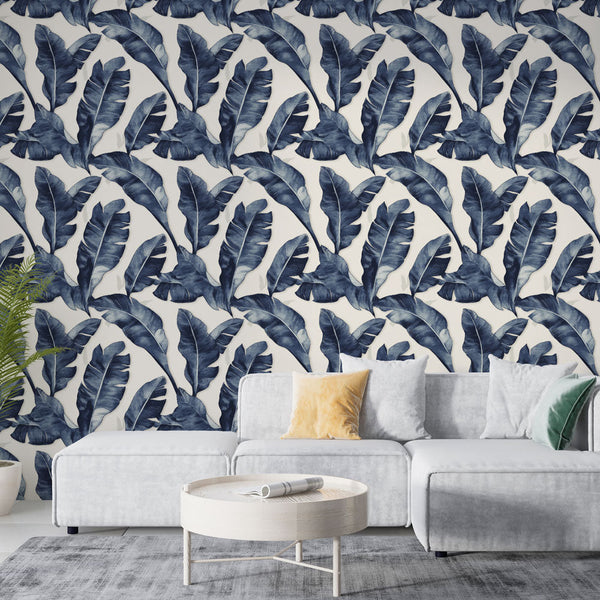 Banana Tree Wallpaper | Navy Blue Leaves Wall Mural