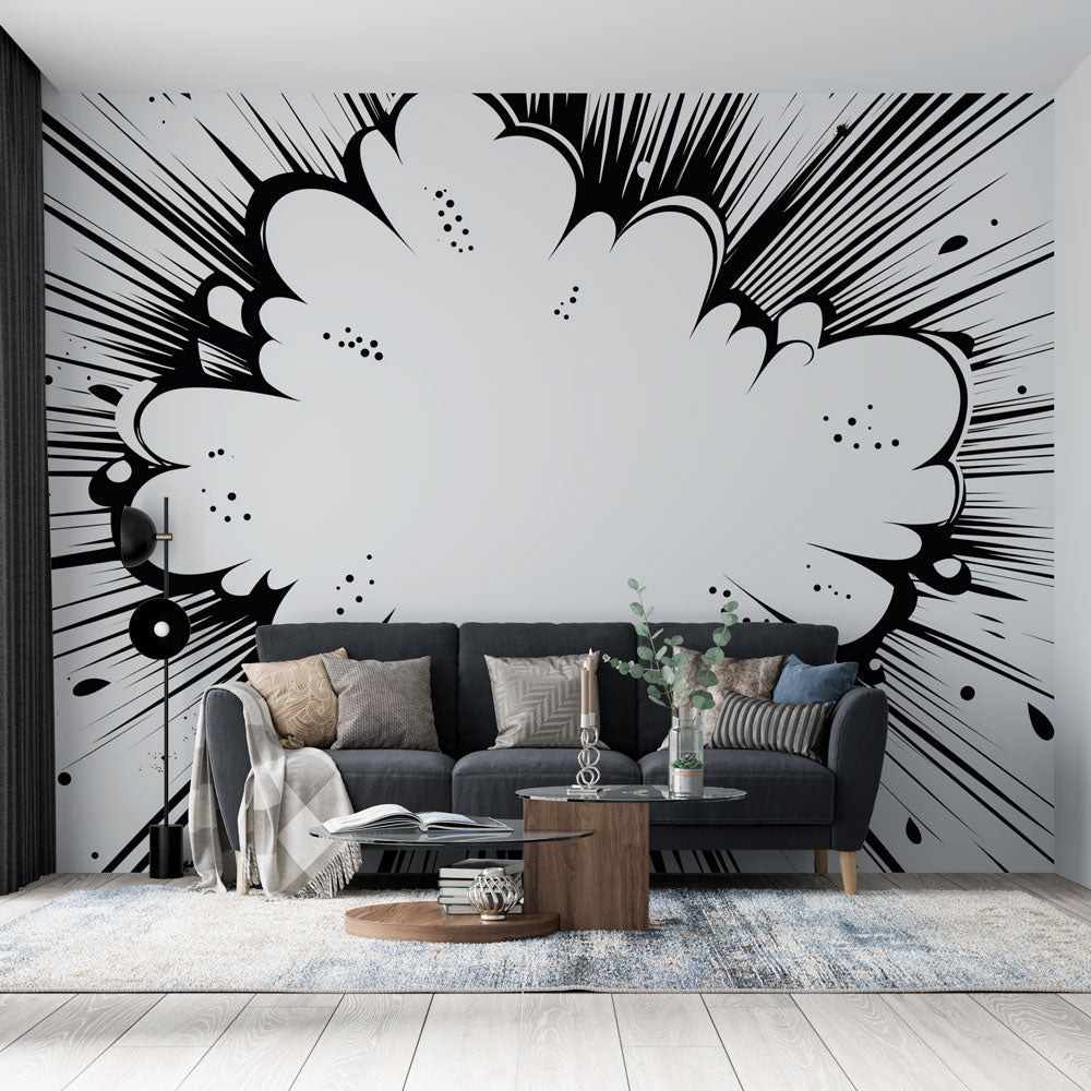 Comic Wallpaper | Dynamic Black White Explosion Wall Mural