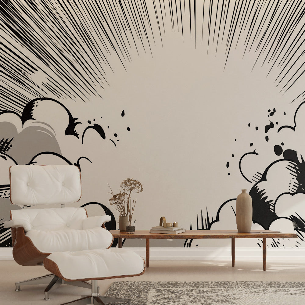 Black White Comic Cloud Wallpaper | Pop Art Wall Mural