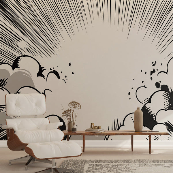 Black White Comic Cloud Wallpaper | Pop Art Wall Mural