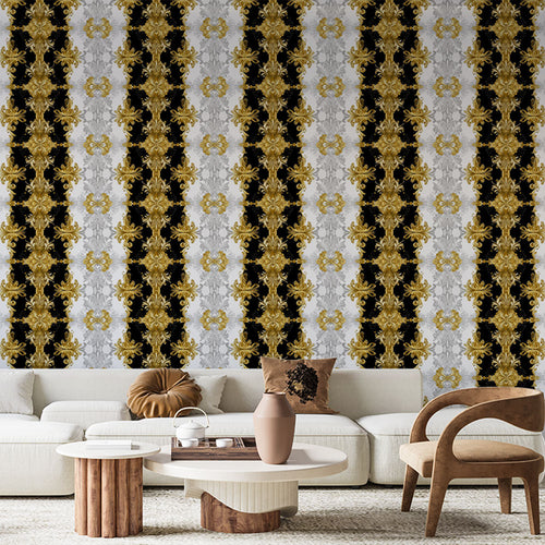 Baroque wallpaper with ornate gold black and white elegant patterns