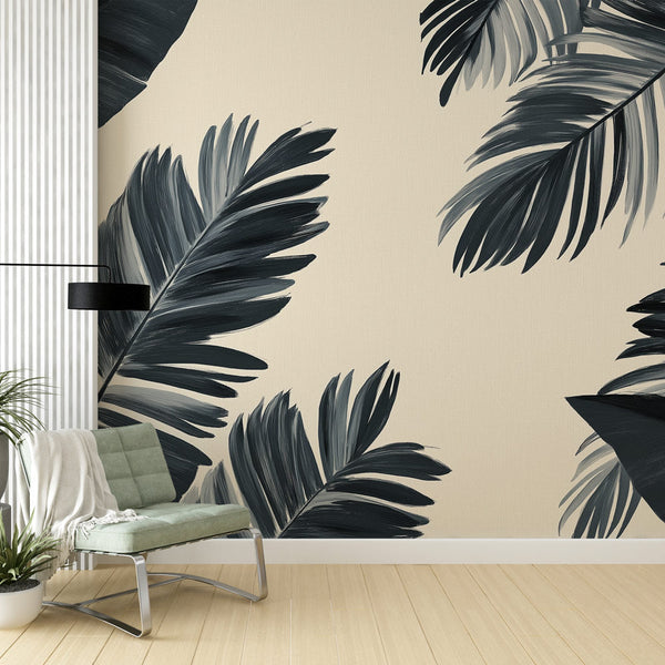 Beige Black & White Tropical Wallpaper | Bold Wall Mural