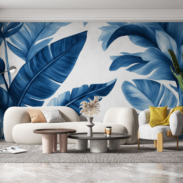 Teal Wallpaper | Tropical Foliage in Blue Tones