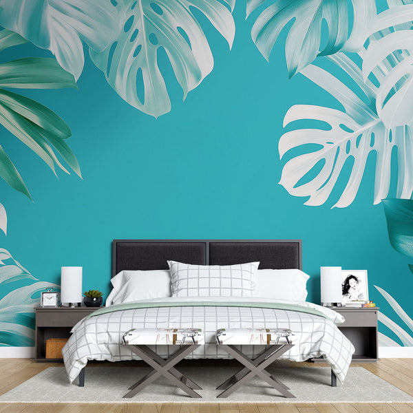 Teal Exotic Foliage Wallpaper | Turquoise Wall Mural