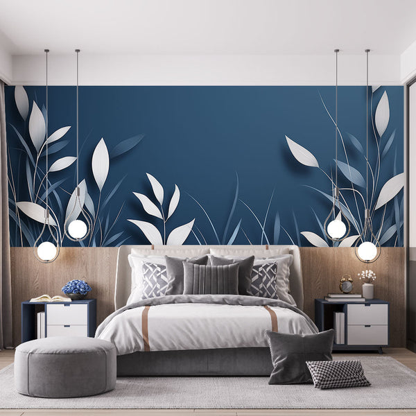 Teal Wallpaper | Modern White Relief Foliage Mural