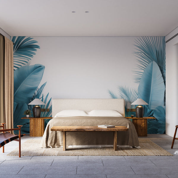 Teal Wallpaper | Exotic Tropical Foliage Mural