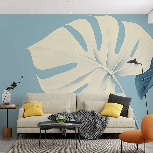 Teal Wallpaper | Elegant Monstera Soothing Background Mural