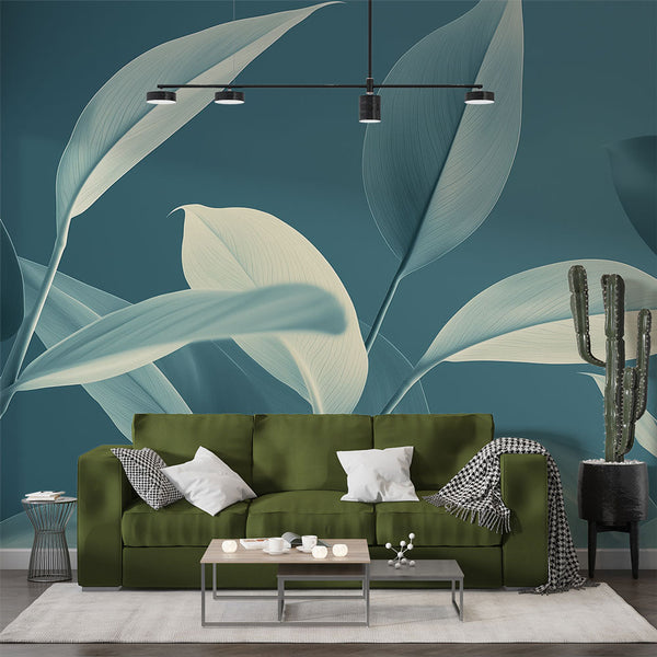 Teal Wallpaper | Delicate Leaves in Calming Tones