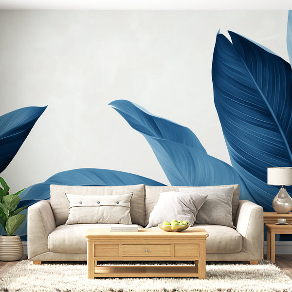 Teal Wallpaper | Elegant Leaves in Blue Tones
