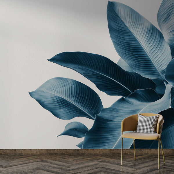 Teal Wallpaper | Elegant Leaves Light Background Mural