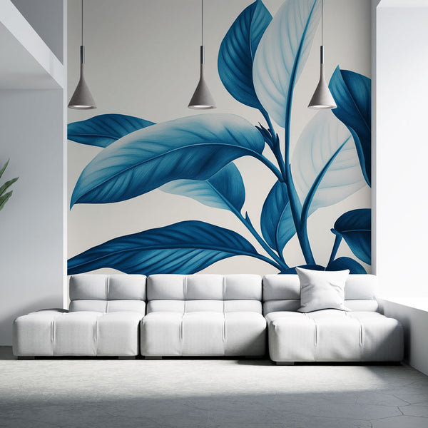 Teal Wallpaper | Lush Leaves Blue Nuances Wall Mural