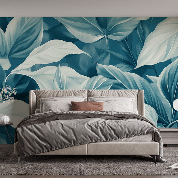 Teal Wallpaper | Lush Leaves in Soothing Tones Mural