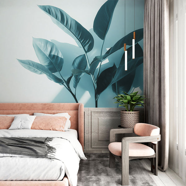 Teal Wallpaper | Lush Leaves Delicate Shadows