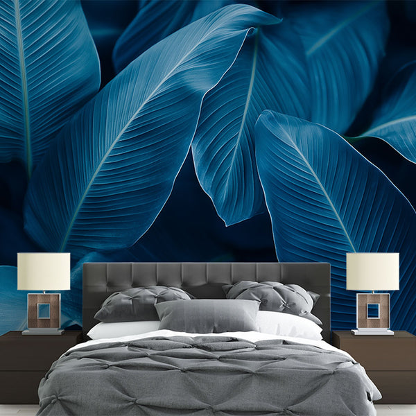 Teal Wallpaper | Lush Textured Leaves Mural