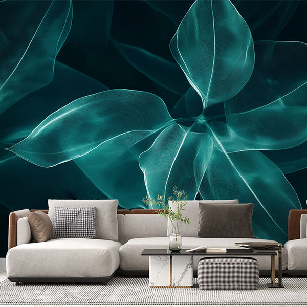 Teal Wallpaper | Translucent Elegant Leaves