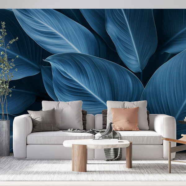 Teal Wallpaper | Elegant Tropical Leaves Mural