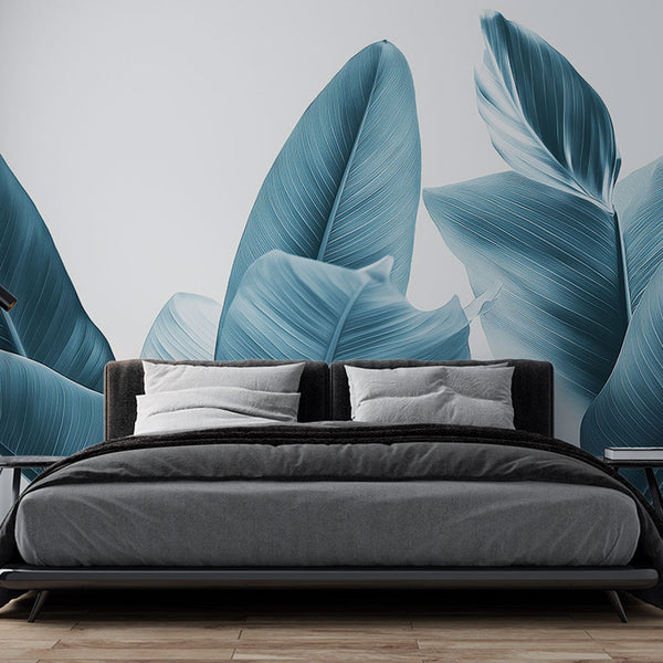 Teal Wallpaper | Tropical Leaves in Blue Hues