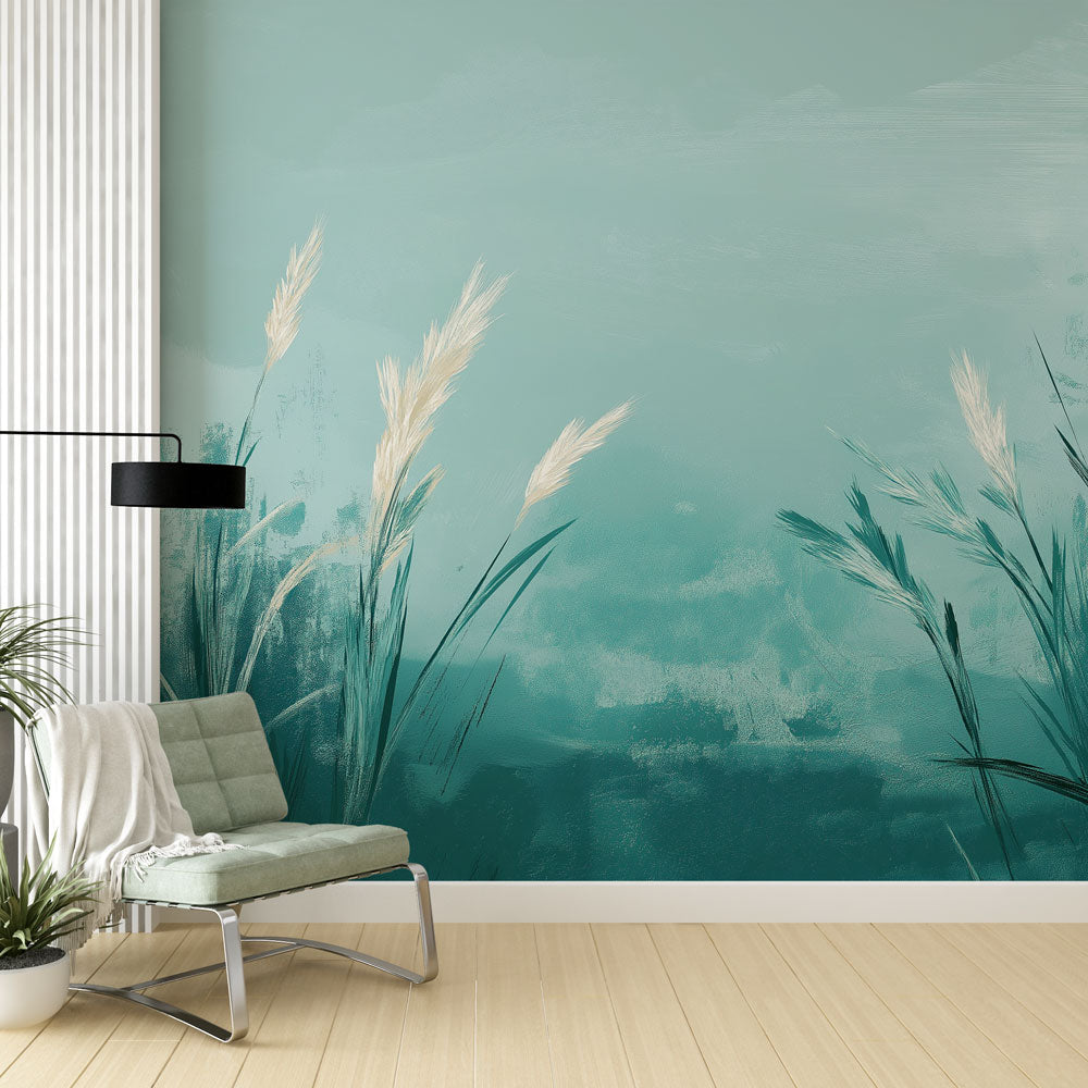 Teal Wallpaper | Elegant Grasses Wall Mural