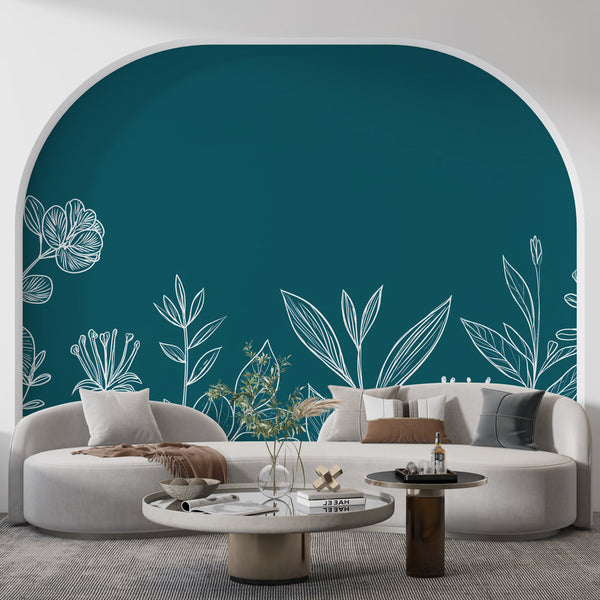 Teal Wallpaper | Delicate White Floral Mural