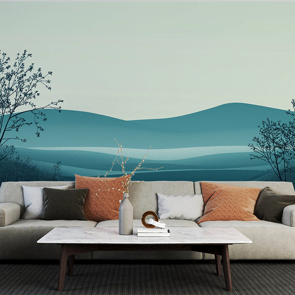 Teal Landscape Wallpaper | Calming Horizons Mural