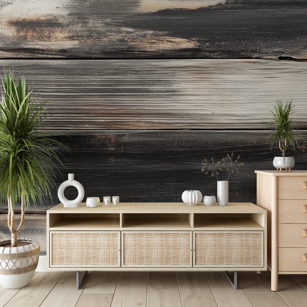Burnt Wood Wallpaper | Black White Warm Textures