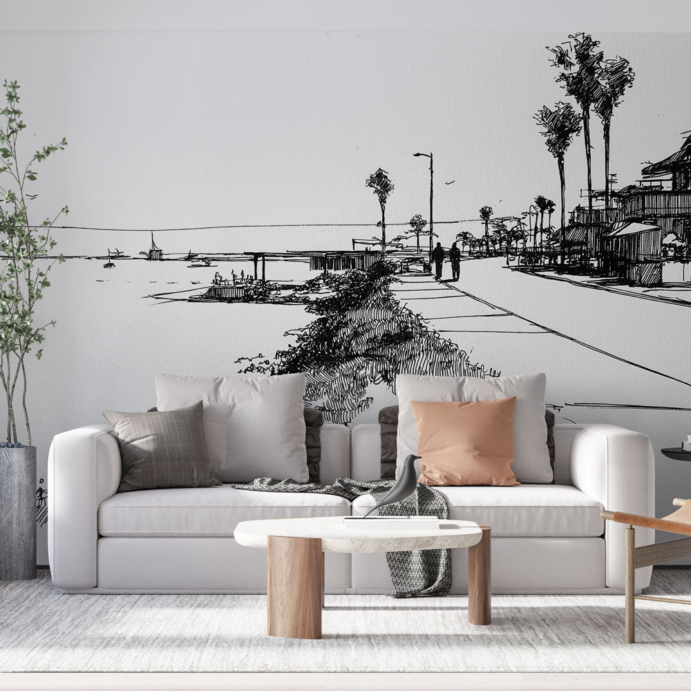 Seaside Wallpaper | Palm Tree Promenade Wall Mural